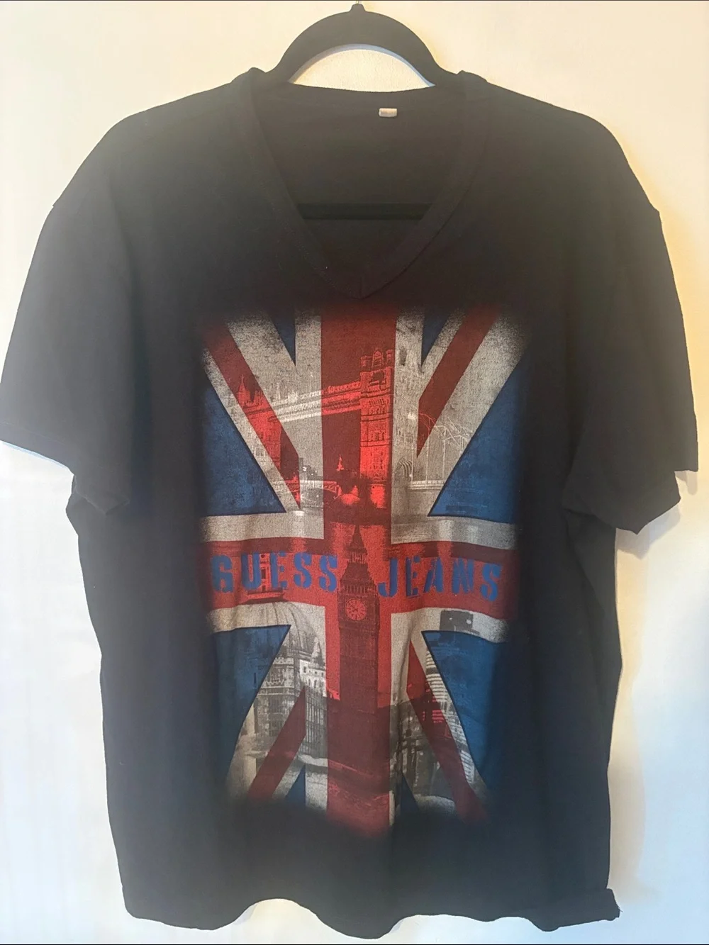 GUESS Black Tee with Red, White & Blue Union Jack Graphic - Picture 2 of 4